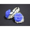 Baby Leopard Crib Shoes with Royal Blue Rosettes S20 