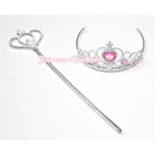 Noble Princess Light Pink Crystal Crown Wand with Crystal Crown Set K01 