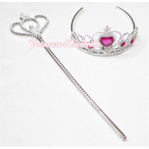 Noble Princess Hot Pink Crystal Crown Wand with Crystal Crown Set 