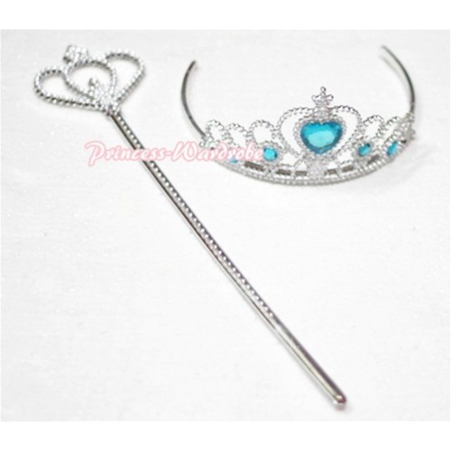 Noble Princess Light Blue Crystal Crown Wand with Crystal Crown Set 