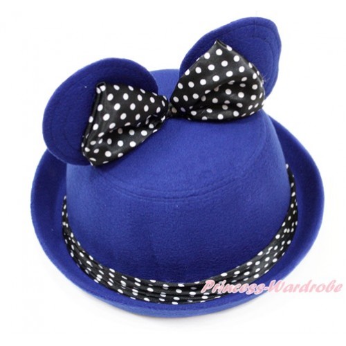 Royal Blue Minnie Ear with Black White Dots Bow Bowler Hat H795 