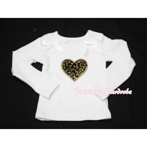 Leopard Sweet Heart White Long Sleeves Top with White Ribbon TW100 