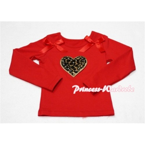 Leopard Sweet Heart Red Long Sleeves Top with Red Ribbon TW110 