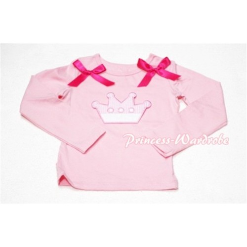 Cute Pink Crown Pink Long Sleeves Top with Hot Pink Ribbon TW127 