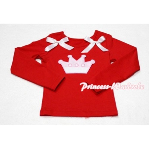 Cute Pink Crown Red Long Sleeves Top with White Ribbon TW130 