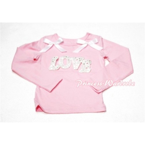 Spakle LOVE Print Pink Long Sleeves Top with White Ribbon TW172 