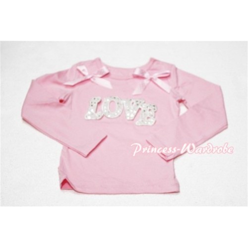 Spakle LOVE Print Pink Long Sleeves Top with Light Pink Dot Ribbon TW175 
