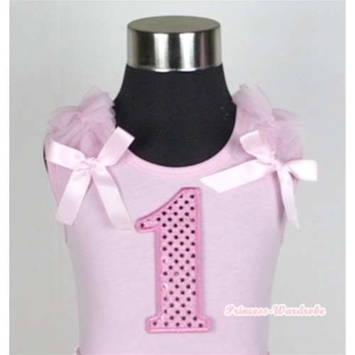 Light Pink Tank Top with 1st Sparkle Light Pink Birthday Number Print with Light Pink Ribbon and Ruffles TP16 