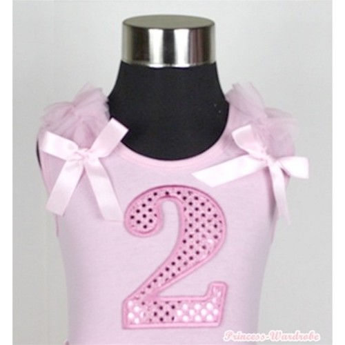 Light Pink Tank Top with 2nd Sparkle Light Pink Birthday Number Print with Light Pink Ribbon and Ruffles TP17 