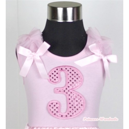 Light Pink Tank Top with 3rd Sparkle Light Pink Birthday Number Print with Light Pink Ribbon and Ruffles TP18 