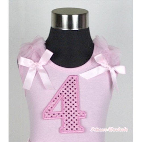 Light Pink Tank Top with 4th Sparkle Light Pink Birthday Number Print with Light Pink Ribbon and Ruffles TP19 