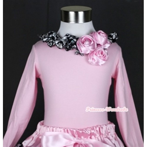 Light Pink Long Sleeves Top with Bunch Of Light Pink Satin Rosettes & Damask Satin Lacing TW326 