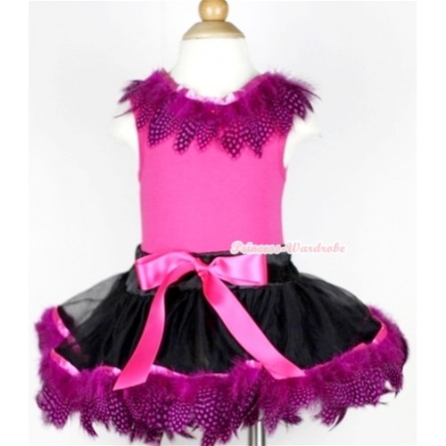 Hot Pink Tank Top with Hot Pink Feather Lacing With Black Mix Hot Pink Feather Pettiskirt NG702 