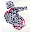 Plain Style Hot Pink Damask Long Sleeve Baby Jumpsuit with Cap Set LH155 