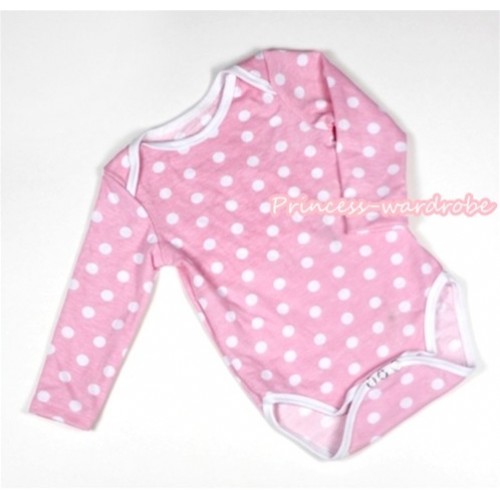 Plain Style Light Pink White Polka Dots Long Sleeve Baby Jumpsuit LH270 