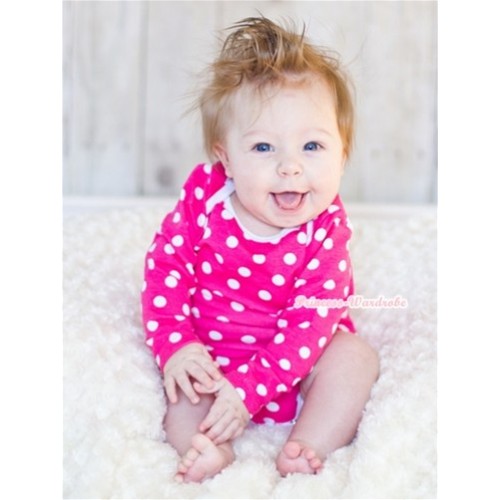 Plain Style Hot Pink White Polka Dots Long Sleeve Baby Jumpsuit LH275 