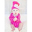 Hot Pink White Polka Dots Long Sleeve Baby Jumpsuit with Santa Claus Print Hot Pink Cap Set LH277 