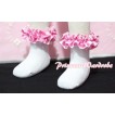 Plain Style Pure White Socks with Hot Pink Polka Dots Ruffles H203 