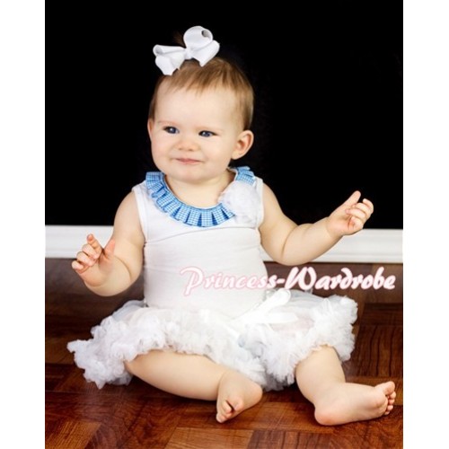 White Baby Pettitop & Blue White Lacing & White Rose with White Baby Pettiskirt NG317 