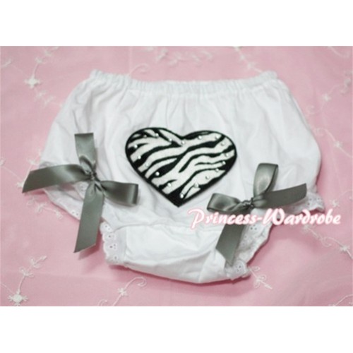 White Bloomers & Zebra Heart Print & Grey Bows BL30 