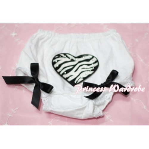 White Bloomers & Zebra Heart Print & Black Bows BL31 