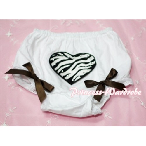White Bloomers & Zebra Heart Print & Brown Bows BL34 