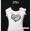 Zebra Heart White Tank Top with Zebra Ruffles and Light Pink Bows TB126 