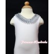 White Tank Tops with Silver Grey Chiffon Lacing and One Rose TB140 
