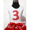 White Tank Top & 3rd Birthday Minnie Red White Dot Print number with Minnie Waist Red Full Pettiskirt MM82 