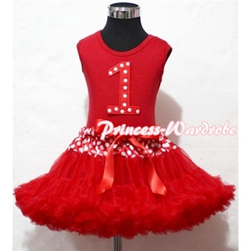 Red Tank Top & 1st Birthday Minnie Red White Dot Print number with Minnie Waist Red Full Pettiskirt MM83 