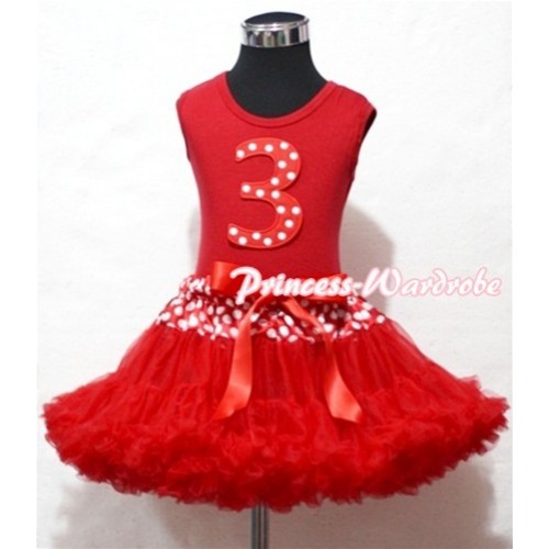 Red Tank Top & 3rd Birthday Minnie Red White Dot Print number With Minnie Waist Red Full Pettiskirt MM85 