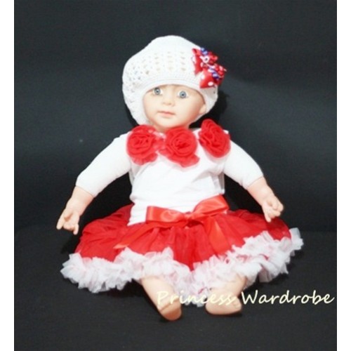 White Baby Pettitop & Red Rosettes with Red White Baby Pettiskirt NG02 