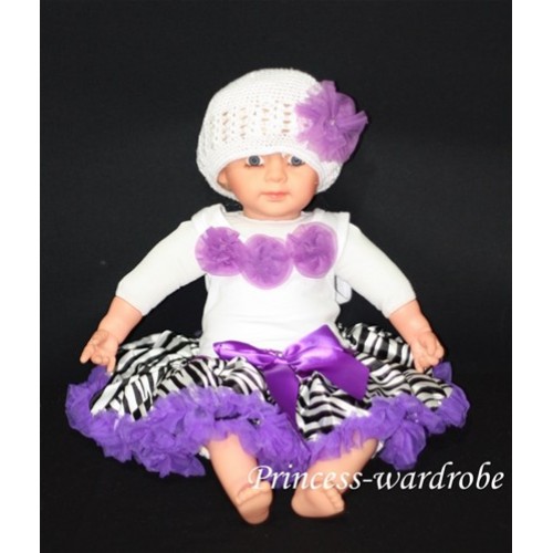 White Baby Pettitop & Dark Purple Rosettes with Purple Zebra Baby Pettiskirt NG12 