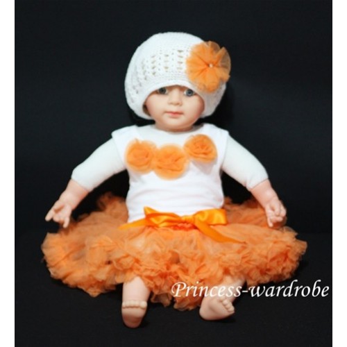 White Baby Pettitop & Orange Rosettes with Orange Baby Pettiskirt NG61 