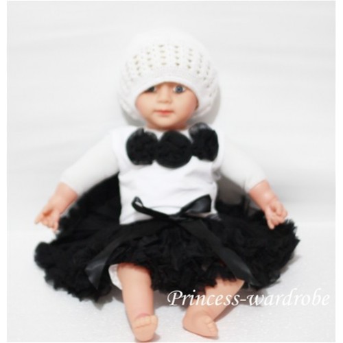 White Baby Pettitop & Black Rosettes with Black Baby Pettiskirt NG101 