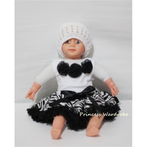 White Baby Pettitop & Black Rosettes with Black Zebra Baby Pettiskirt NG104 