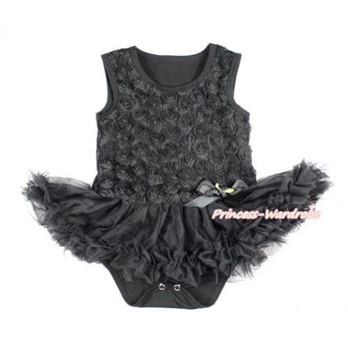 Valentine's Day Black Romantic Rose Baby Bodysuit Jumpsuit Black Pettiskirt & Black Bow JS2765 