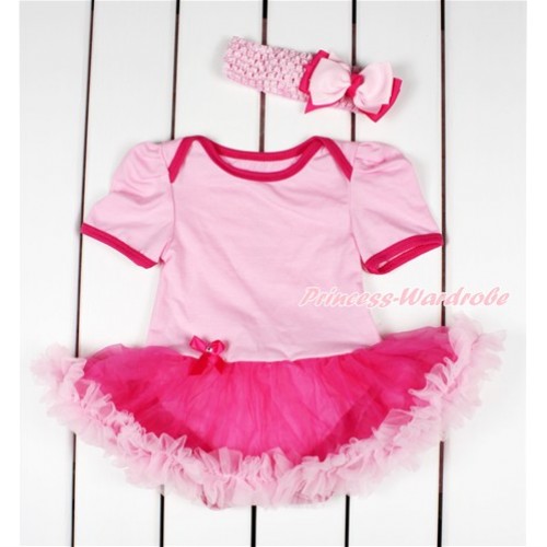 Light Pink Baby Bodysuit Jumpsuit Hot Light Pink Pettiskirt With Light Pink Headband Light Hot Pink Ribbon Bow JS2796 