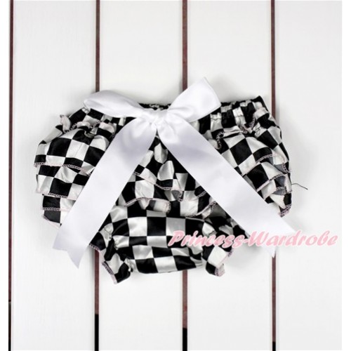 Black White Checked Satin Layer Panties Bloomers With White Bow BC186 