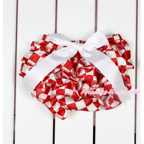 Red White Checked Satin Layer Panties Bloomers With White Bow BC189 