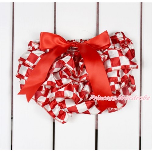 Red White Checked Satin Layer Panties Bloomers With Red Bow BC190 