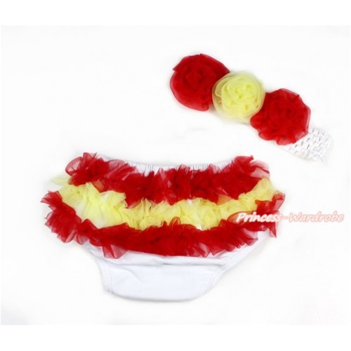Red Yellow Spain Ruffles World Cup Panties Bloomers & White Headband Red Yellow Rose BA07 