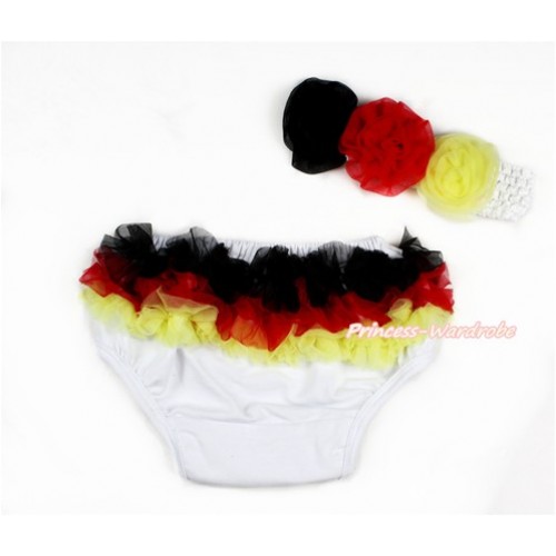Germany Black Red Yellow Ruffles World Cup Panties Bloomers & White Headband Black Red Yellow Rose BA12 