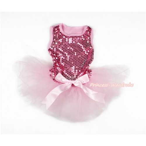 Sparkle Sequins Light Pink Sleeveless Light Pink Bow Gauze Skirt Pet Dress DC053 