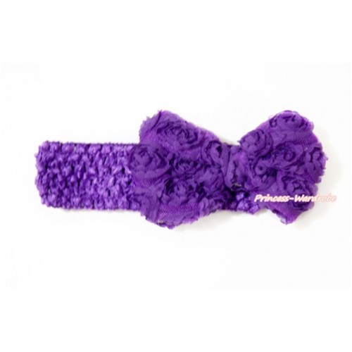 Dark Purple Headband With Dark Purple Romantic Rose Bow Hair Clip H804 