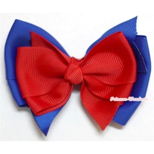 Red Royal Blue Ribbon Bow Hair Clip H547 