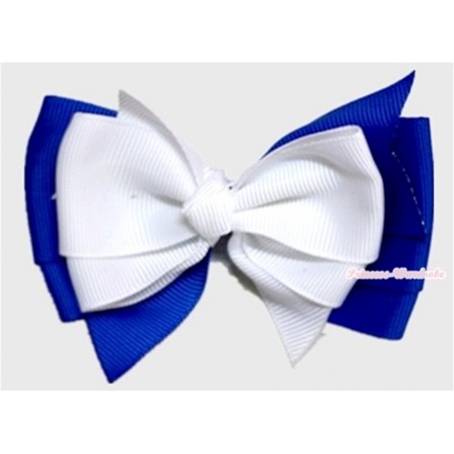 White Royal Blue Ribbon Bow Hair Clip H548 