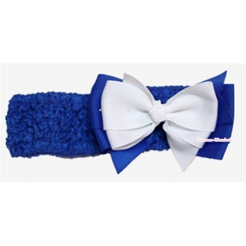 Royal Blue Headband with White Royal Blue Ribbon Hair Bow Clip H549 