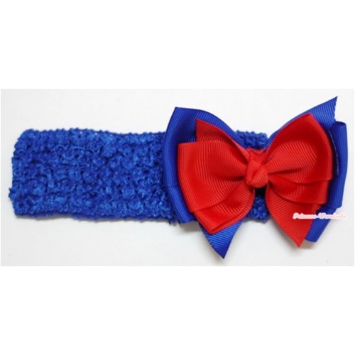 Royal Blue Headband with Red Royal Blue Ribbon Hair Bow Clip H551 